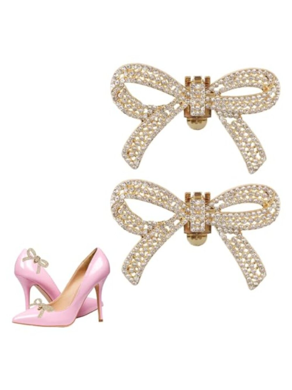 2 Pcs Rhinestone Bow Shoe Clips Detachable Crystal Shoe Charms for Heels
